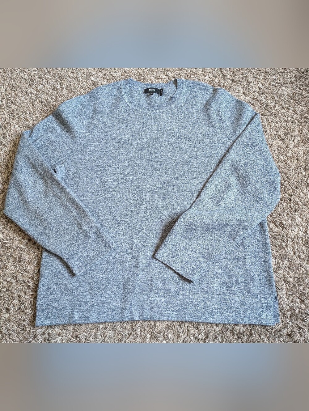 Theory Blue/Grey Heather Cotton Walton Pullover Crewneck LS Sweater Men's XL